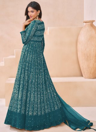 Morpeach Faux Georgette Salwar Suit with Embroidered Work for Ceremonial