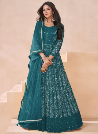 Morpeach Faux Georgette Salwar Suit with Embroidered Work for Ceremonial