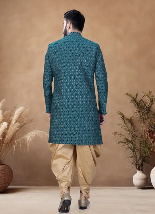 Morpeach Jacquard Embroidered, Sequins and Thread Work Indo Western for Ceremonial