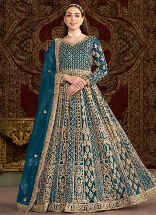 Morpeach Net Embroidered, Sequins and Zari Work  Designer Gown for Engagement