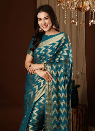 Morpeach Pure Georgette Classic Sari with Weaving Work