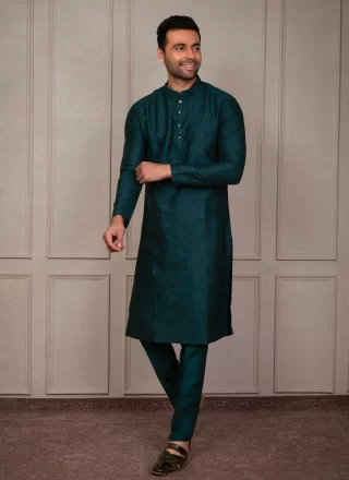 Morpeach Silk Embroidered Work Kurta Pyjama for Men