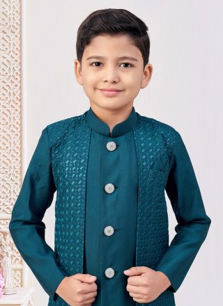Morpeach Silk Machine Embroidery, Stone and Thread Work Indo Western Sherwani for Kid