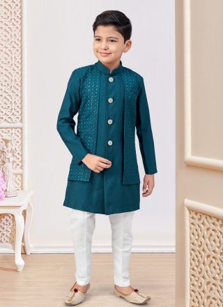 Morpeach Silk Machine Embroidery, Stone and Thread Work Indo Western Sherwani for Kid