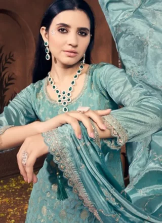 Morpeach Viscose Embroidered Work Salwar Suit for Ceremonial
