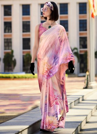 Multi Colour Abstract Print Work Satin Designer Saree