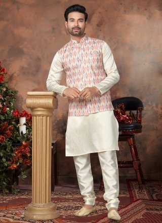 Multi Colour and Off White Cotton Silk Kurta Payjama
