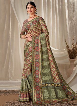 Multi Colour Art Silk Contemporary Sari with Embroidered and Print Work