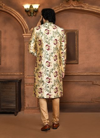 Multi Colour Art Silk Embroidered, Hand and Resham Work Sherwani Mens Wear
