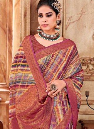 Multi Colour Art Silk Trendy Saree with Digital Print Work