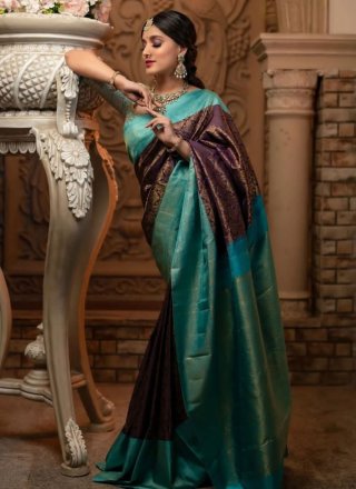 Multi Colour Banarasi Silk Classic Sari with Weaving Work