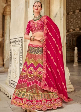 Multi Colour Banarasi Silk Cord, Embroidered, Sequins, Thread, Weaving and Zari Work Lehenga Choli