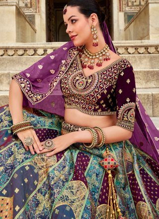 Multi Colour Banarasi Silk Cord, Embroidered, Sequins, Thread, Weaving and Zari Work Lehenga Choli