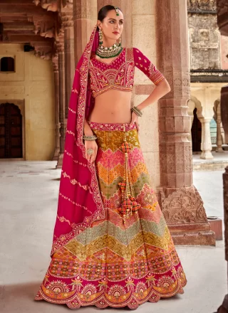 Multi Colour Banarasi Silk Cord, Embroidered, Sequins, Thread, Weaving and Zari Work Lehenga Choli for Ceremonial