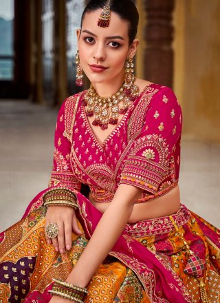 Multi Colour Banarasi Silk Lehenga Choli with Cord, Embroidered, Sequins, Thread, Weaving and Zari Work for Ceremonial