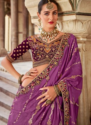 Multi Colour Banarasi Silk Lehenga Choli with Cord, Embroidered, Sequins, Thread, Weaving and Zari Work for Women
