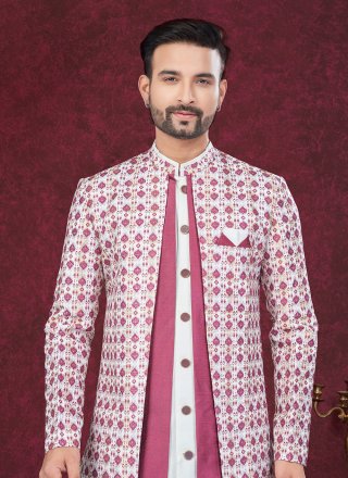Multi Colour Banarasi Silk Sherwani Mens Wear