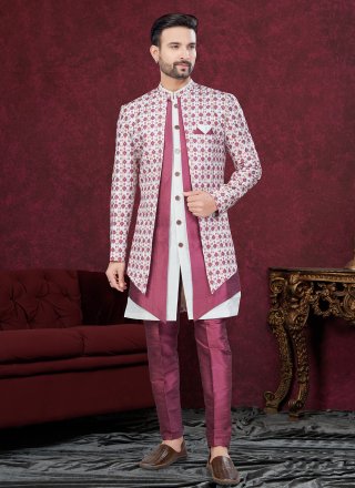 Multi Colour Banarasi Silk Sherwani Mens Wear
