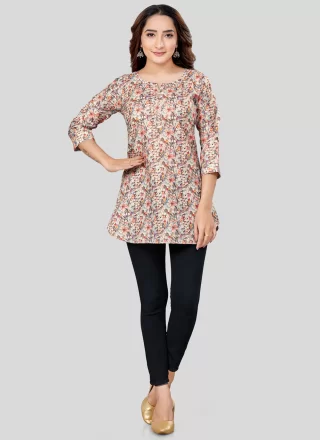 Multi Colour Blended Cotton Party Wear Kurti with Print Work for Casual