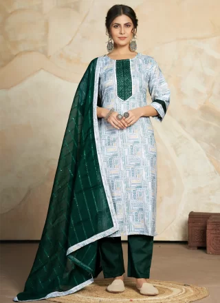 Multi Colour Blended Cotton Trendy Suit with Digital Print and Embroidered Work