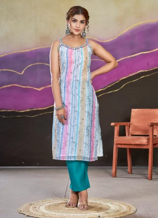 Multi Colour Chanderi Silk Designer Kurti with Digital Print and Mirror Work