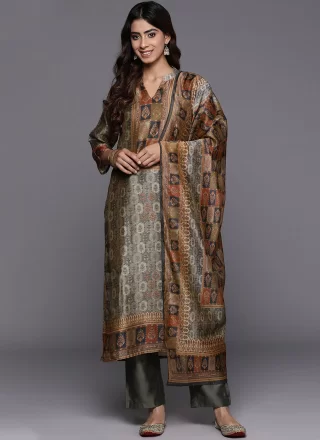 Multi Colour Chanderi Silk Digital Print Work Readymade Salwar Suit for Ceremonial