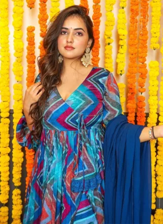 Multi Colour Chiffon Print Work Readymade Salwar Suit