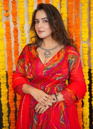 Multi Colour Chiffon Salwar Suit with Print Work