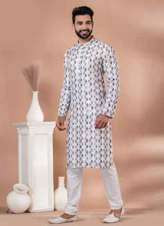 Multi Colour Cotton Kurta Pyjama with Digital Print Work for Engagement