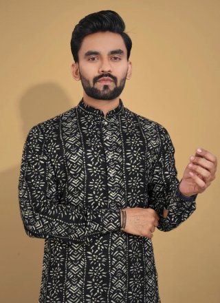 Multi Colour Cotton Kurta Pyjama with Foil Print Work for Festival