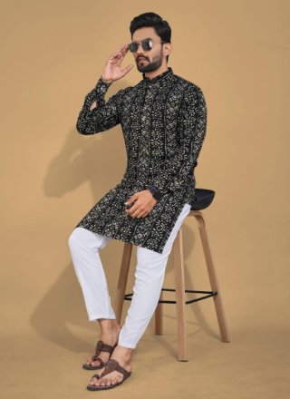 Multi Colour Cotton Kurta Pyjama with Foil Print Work for Festival