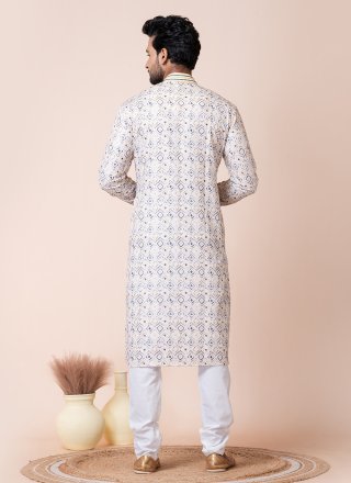 Multi Colour Cotton Kurta Pyjama with Print Work