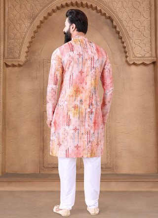 Multi Colour Cotton Kurta Pyjama with Print Work for Ceremonial