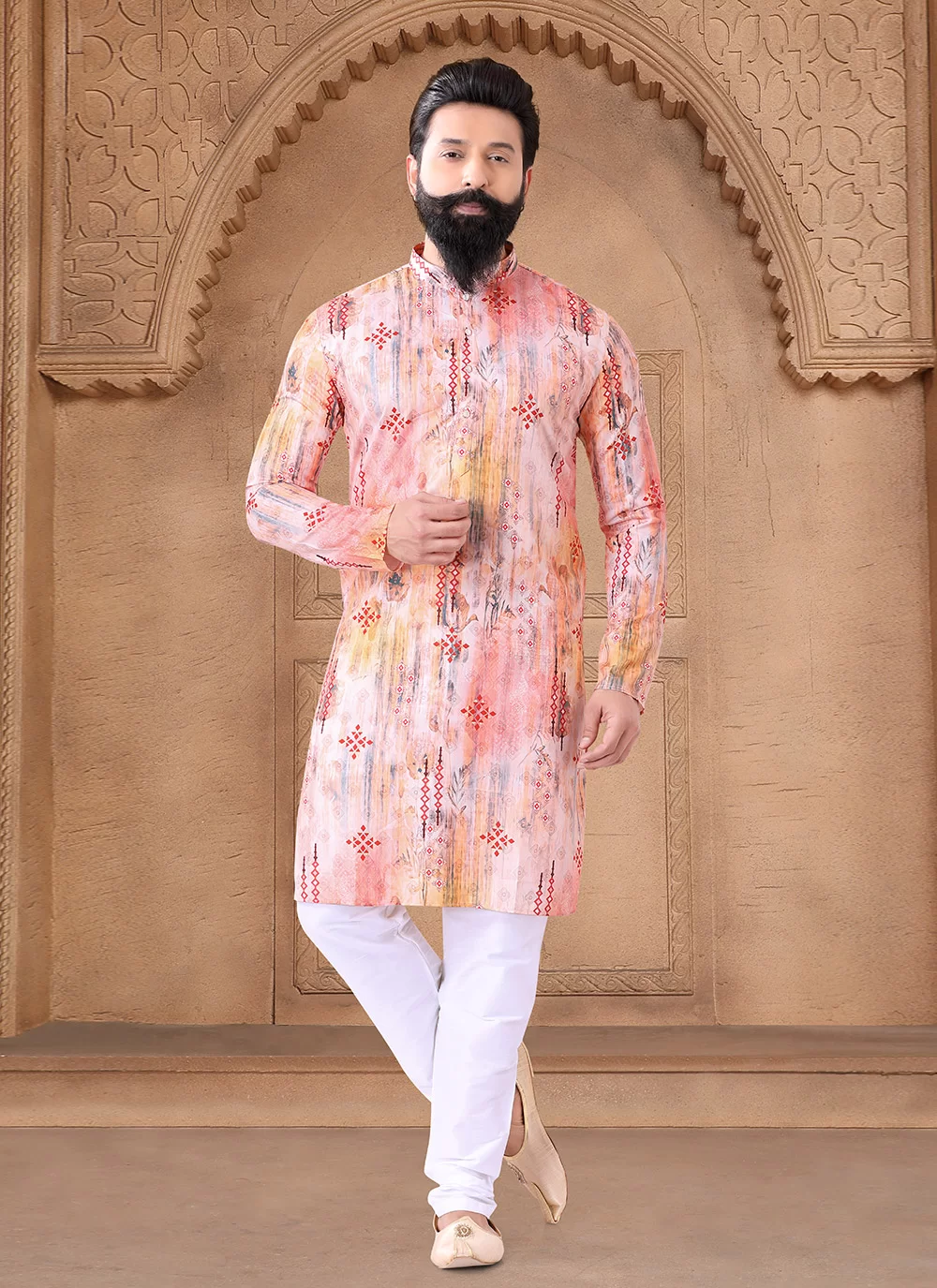 Shop Multi Colour Cotton Kurta Pyjama with Print Work for