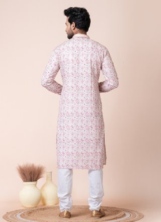 Multi Colour Cotton Kurta Pyjama with Print Work for Men