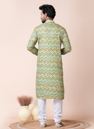 Multi Colour Cotton Kurta Pyjama with Print Work for Men