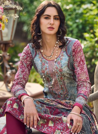 Multi Colour Cotton Lawn Salwar Suit with Digital Print Work
