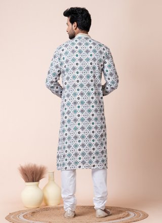 Multi Colour Cotton Print Work Kurta Pyjama