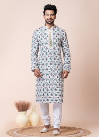 Multi Colour Cotton Print Work Kurta Pyjama