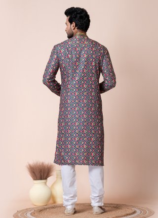 Multi Colour Cotton Print Work Kurta Pyjama