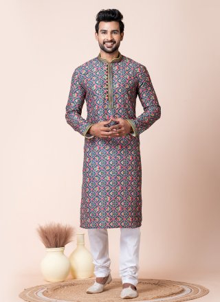 Multi Colour Cotton Print Work Kurta Pyjama