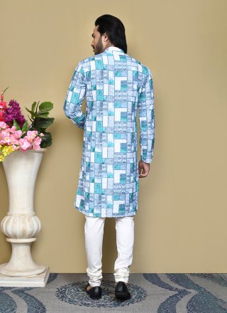 Multi Colour Cotton Print Work Kurta Pyjama for Men