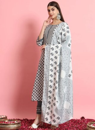 Multi Colour Cotton Print Work Readymade Salwar Suit for Ceremonial