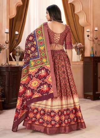 Multi Colour Cotton Silk Lehenga Choli with Print Work for Women