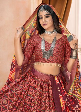 Multi Colour Cotton Silk Lehenga Choli with Print Work for Women