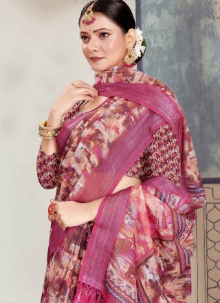 Multi Colour Cotton Trendy Saree with Digital Print Work