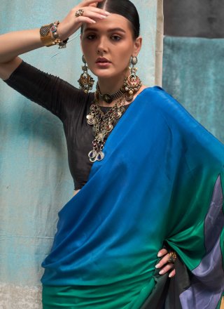 Multi Colour Crepe Silk Print Work Traditional Saree for Women