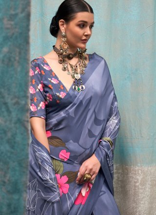 Multi Colour Crepe Silk Print Work Trendy Saree