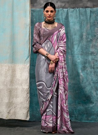Multi Colour Crepe Silk Traditional Saree with Print Work for Women