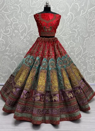 Multi Colour Diamond, Dori, Hand, Lace, Patch Border, Sequins, Thread and Zari Work Velvet Lehenga Choli